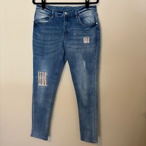 VENUS Women’s Blue Skinny Jeans with Ripped Sequin Details Size 12